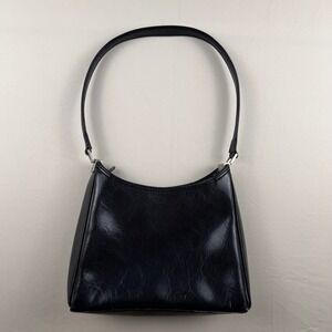Liz Claiborne Shoulder Bag Vintage Style Faux Leather Black Handbag Small zip